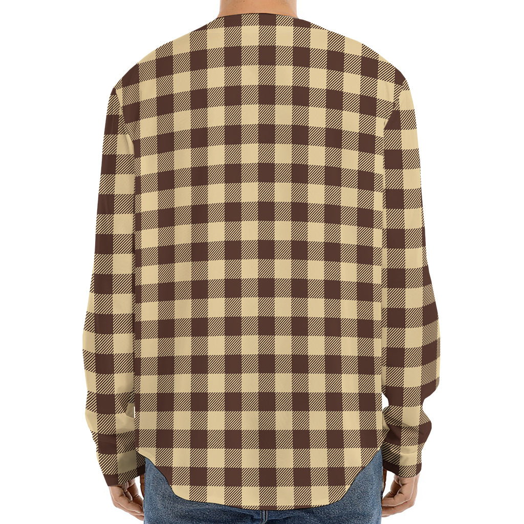 Brown And Beige Buffalo Check Print Long Sleeve Baseball Jersey
