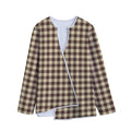 Brown And Beige Buffalo Check Print Long Sleeve Short Coat