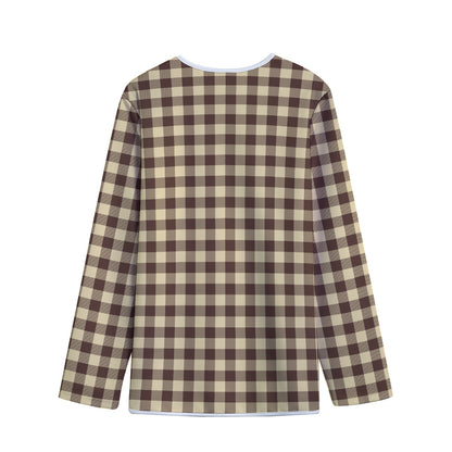Brown And Beige Buffalo Check Print Long Sleeve Short Coat