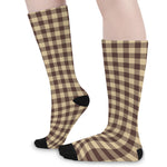 Brown And Beige Buffalo Check Print Long Socks