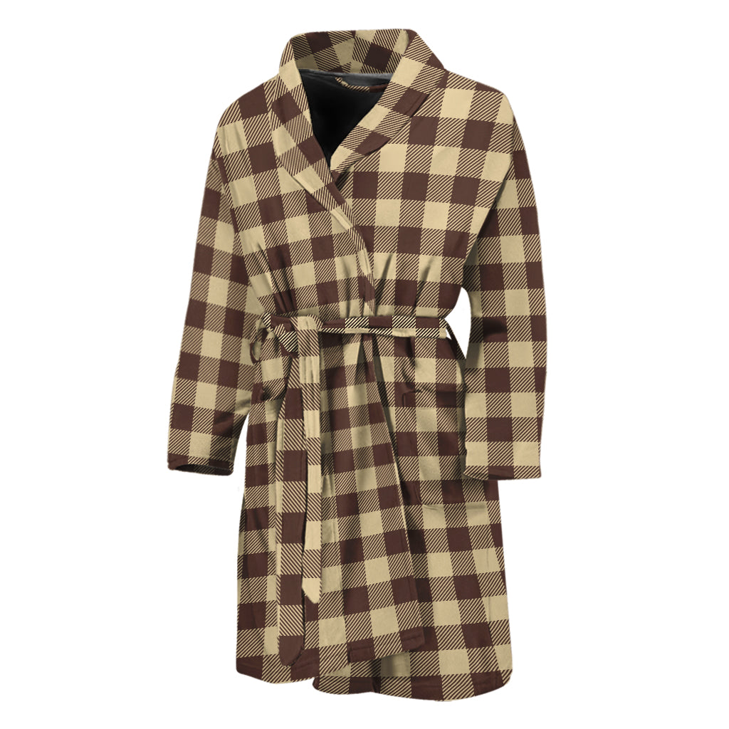 Brown And Beige Buffalo Check Print Men's Bathrobe