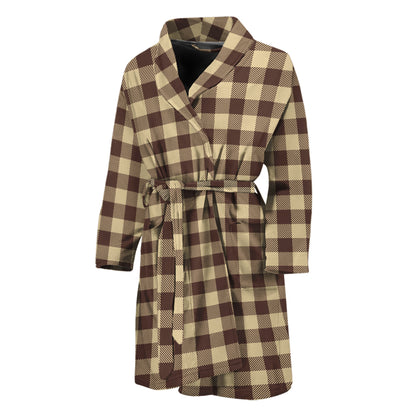 Brown And Beige Buffalo Check Print Men's Bathrobe