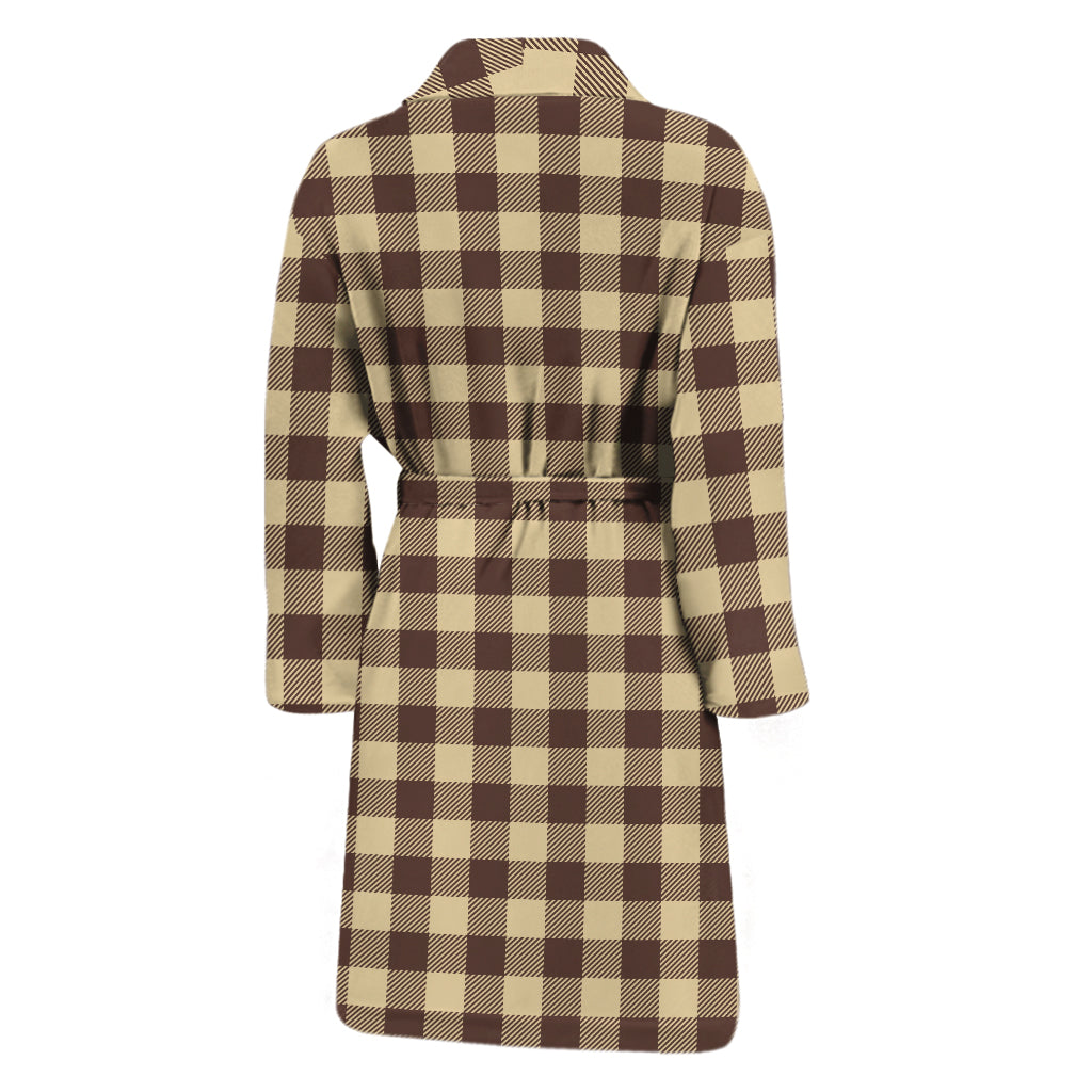 Brown And Beige Buffalo Check Print Men's Bathrobe