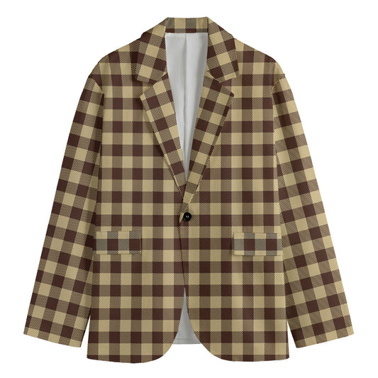 Brown And Beige Buffalo Check Print Men's Blazer