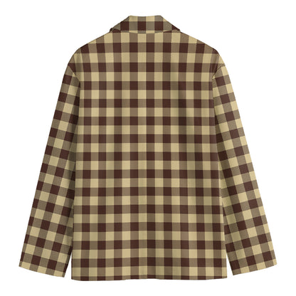 Brown And Beige Buffalo Check Print Men's Blazer