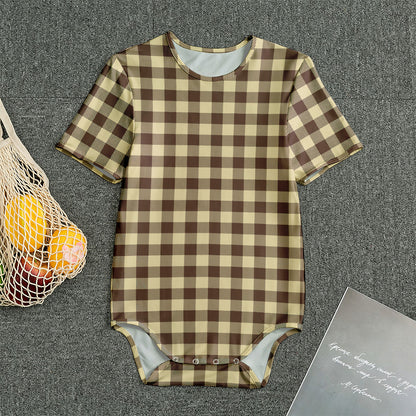 Brown And Beige Buffalo Check Print Men's Bodysuit