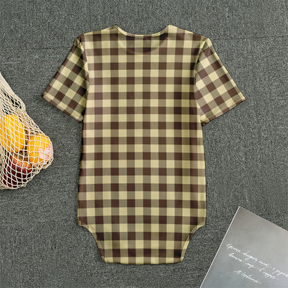 Brown And Beige Buffalo Check Print Men's Bodysuit
