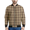 Brown And Beige Buffalo Check Print Men's Bomber Jacket