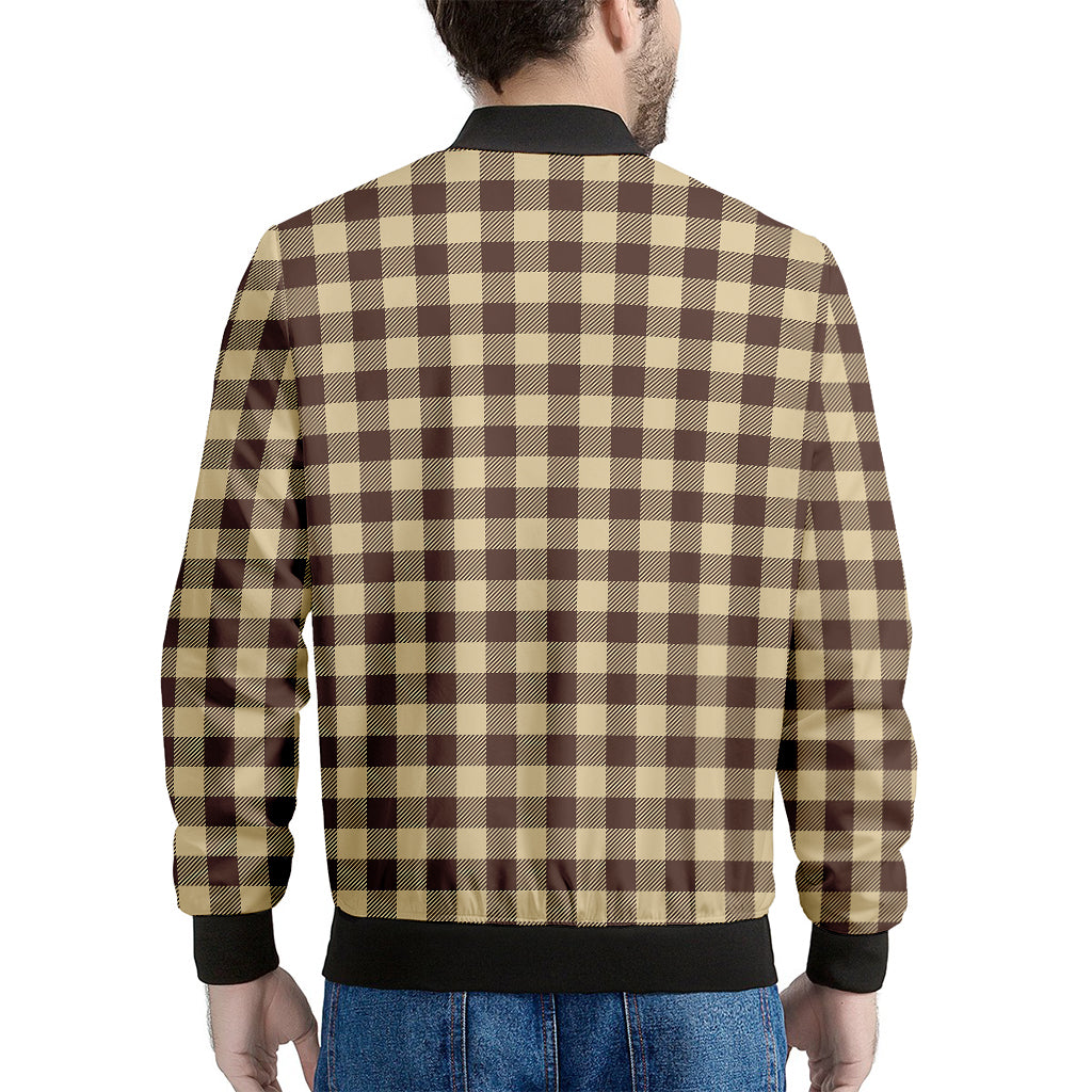 Brown And Beige Buffalo Check Print Men's Bomber Jacket