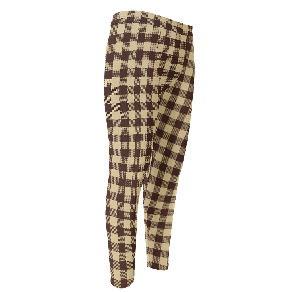 Brown And Beige Buffalo Check Print Men's Compression Pants