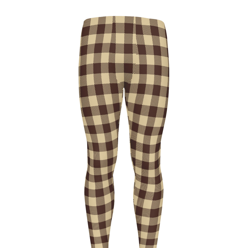 Brown And Beige Buffalo Check Print Men's leggings