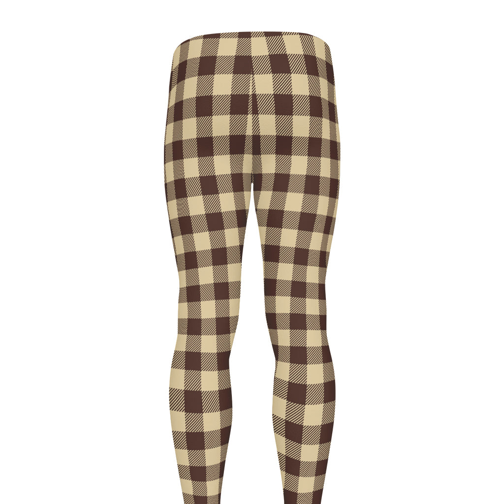 Brown And Beige Buffalo Check Print Men's leggings