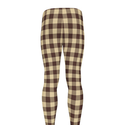 Brown And Beige Buffalo Check Print Men's leggings