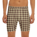 Brown And Beige Buffalo Check Print Men's Long Boxer Briefs