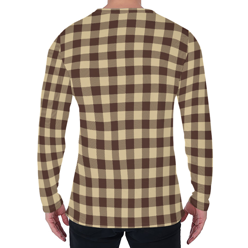 Brown And Beige Buffalo Check Print Men's Long Sleeve T-Shirt