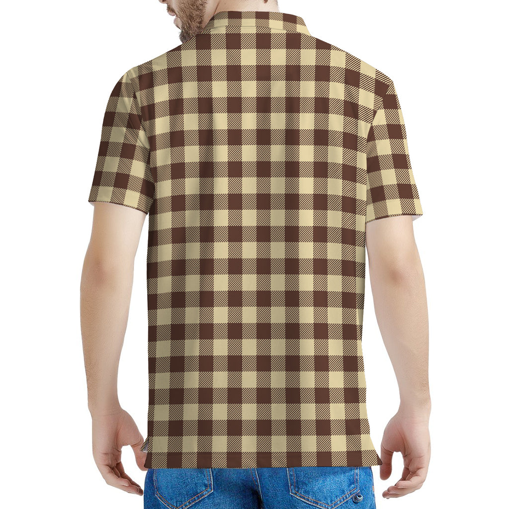 Brown And Beige Buffalo Check Print Men's Polo Shirt