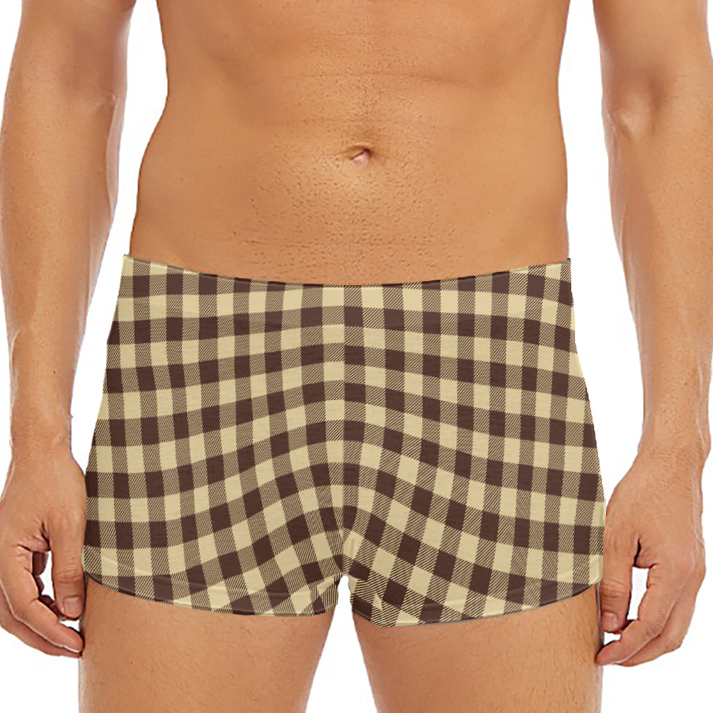 Brown And Beige Buffalo Check Print Men's Short Boxer Briefs