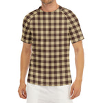 Brown And Beige Buffalo Check Print Men's Short Sleeve Rash Guard