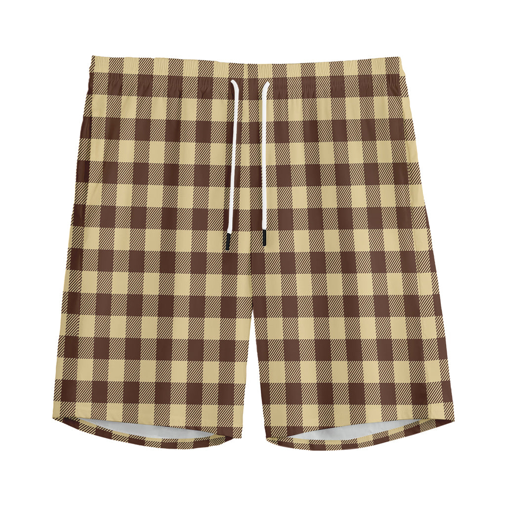 Brown And Beige Buffalo Check Print Men's Sports Shorts