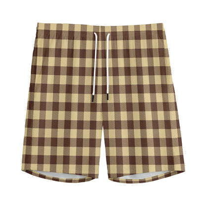 Brown And Beige Buffalo Check Print Men's Sports Shorts