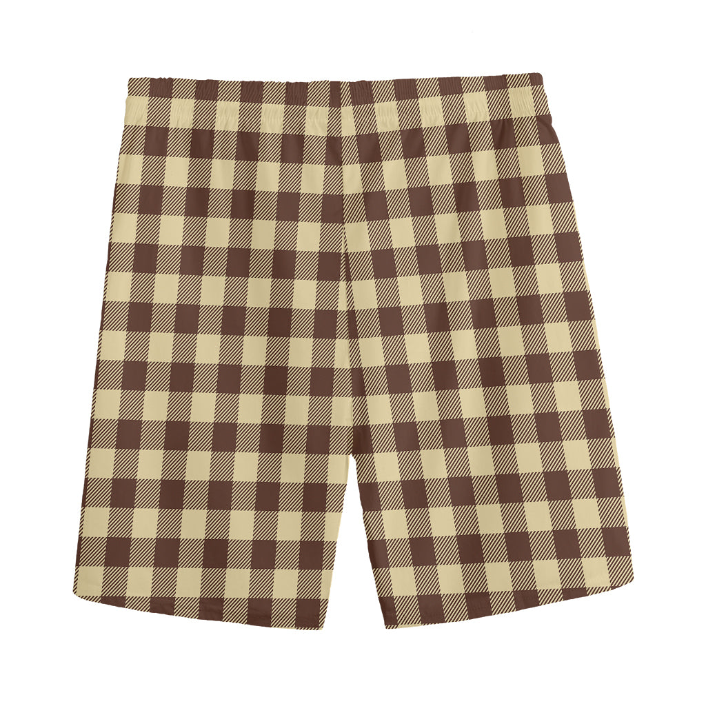 Brown And Beige Buffalo Check Print Men's Sports Shorts