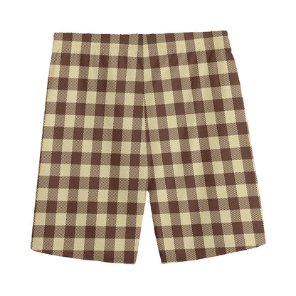 Brown And Beige Buffalo Check Print Men's Sports Shorts