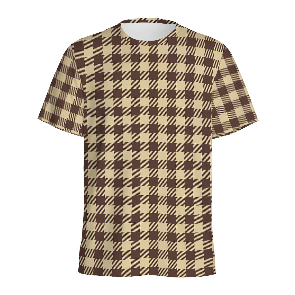 Brown And Beige Buffalo Check Print Men's Sports T-Shirt