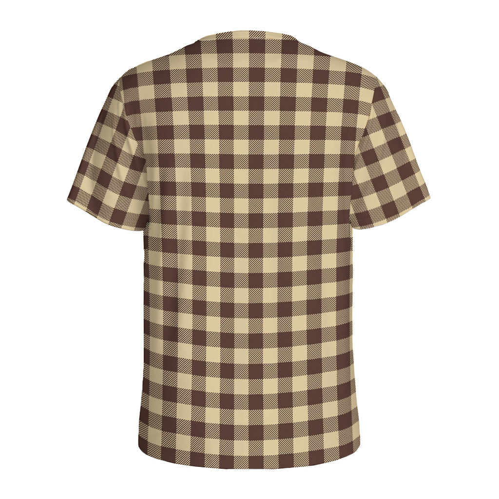 Brown And Beige Buffalo Check Print Men's Sports T-Shirt
