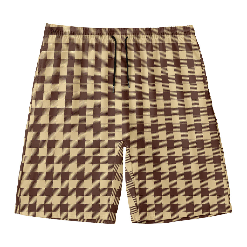 Brown And Beige Buffalo Check Print Men's Swim Trunks