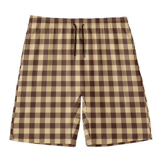 Brown And Beige Buffalo Check Print Men's Swim Trunks