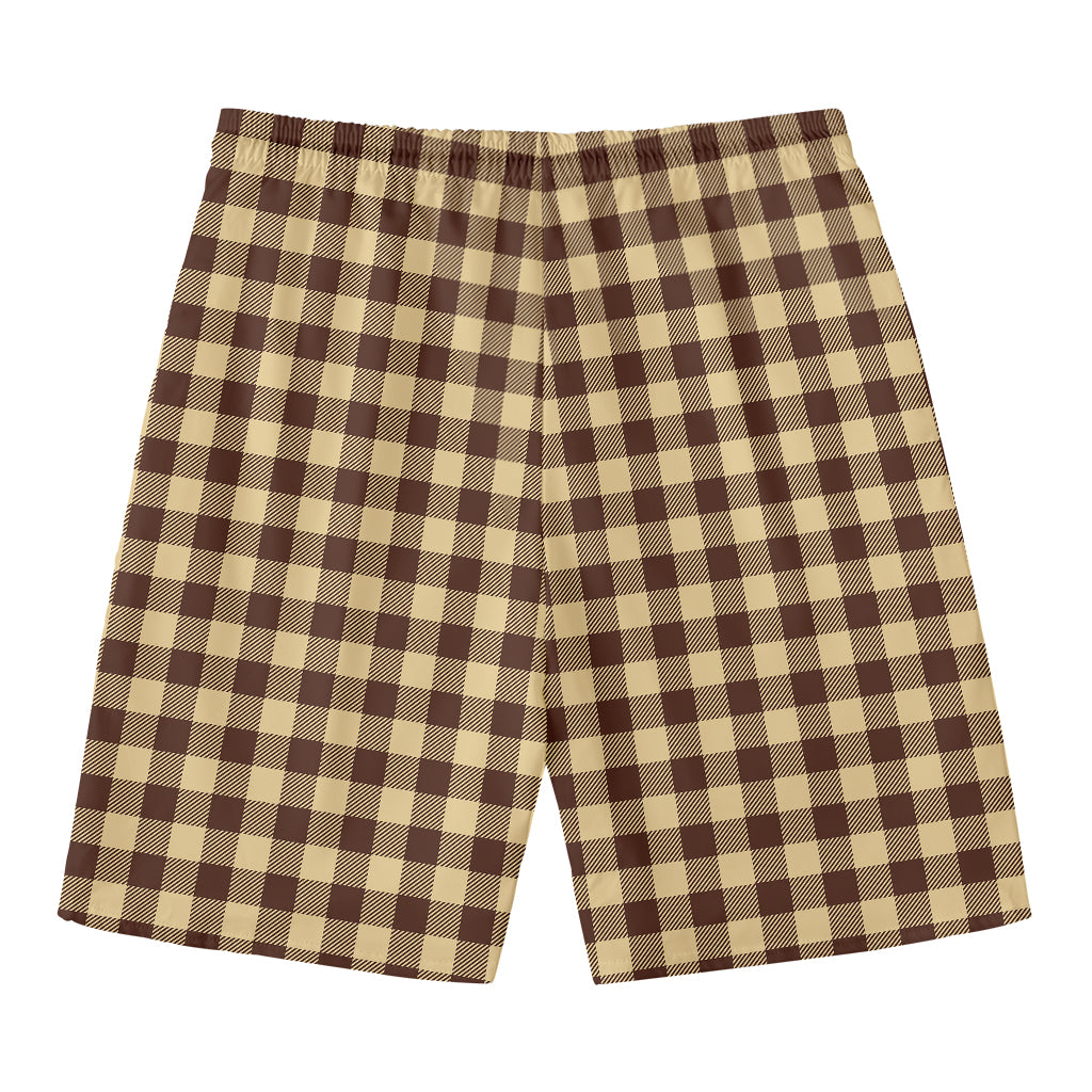 Brown And Beige Buffalo Check Print Men's Swim Trunks