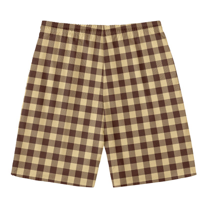 Brown And Beige Buffalo Check Print Men's Swim Trunks