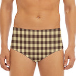 Brown And Beige Buffalo Check Print Men's Triangle Swim Briefs