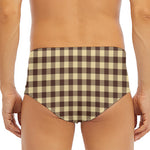 Brown And Beige Buffalo Check Print Men's Triangle Swim Briefs