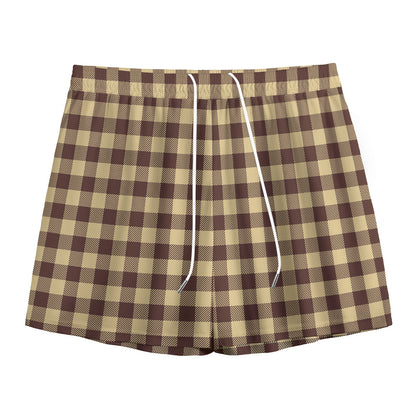 Brown And Beige Buffalo Check Print Mesh Shorts