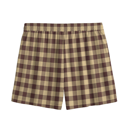 Brown And Beige Buffalo Check Print Mesh Shorts