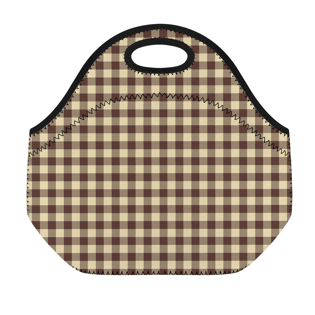 Brown And Beige Buffalo Check Print Neoprene Lunch Bag