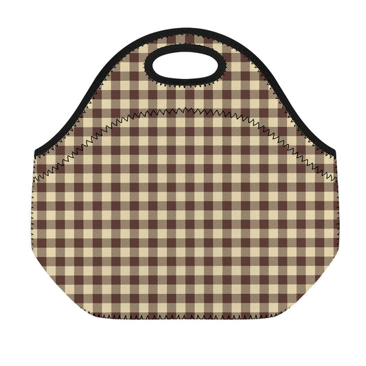 Brown And Beige Buffalo Check Print Neoprene Lunch Bag