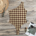 Brown And Beige Buffalo Check Print One Shoulder Bodysuit