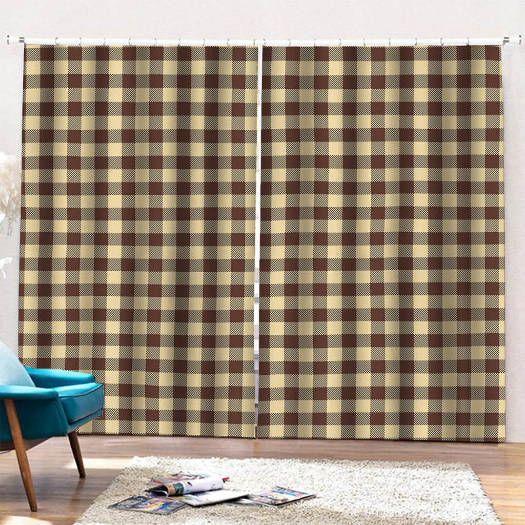 Brown And Beige Buffalo Check Print Pencil Pleat Curtains