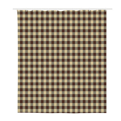 Brown And Beige Buffalo Check Print Polyester Shower Curtain