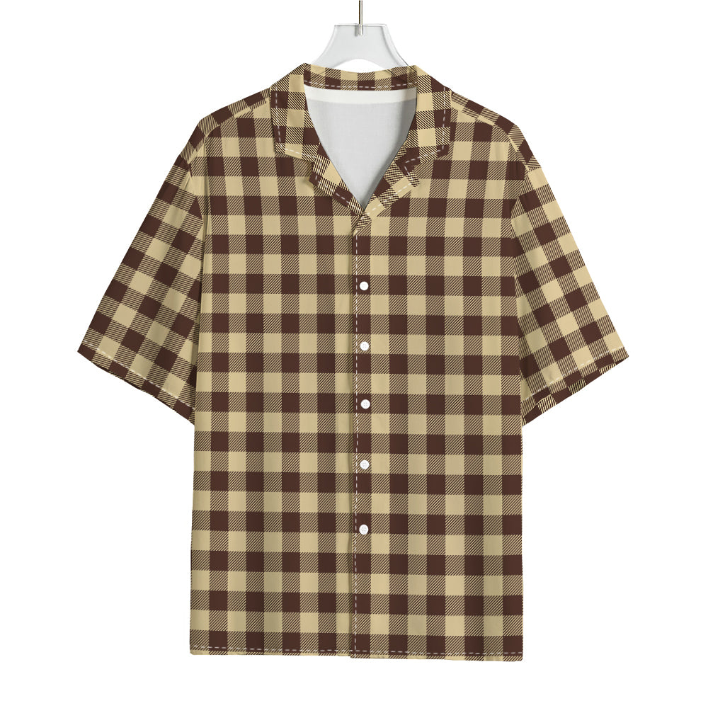 Brown And Beige Buffalo Check Print Rayon Hawaiian Shirt