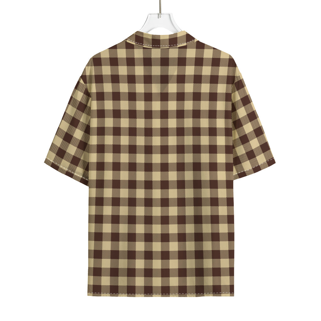 Brown And Beige Buffalo Check Print Rayon Hawaiian Shirt