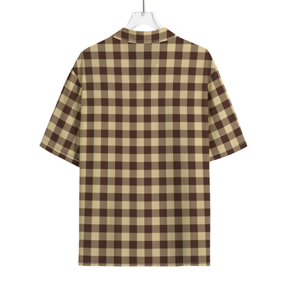 Brown And Beige Buffalo Check Print Rayon Hawaiian Shirt