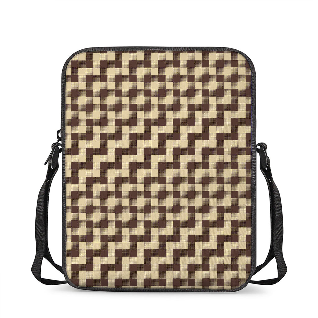 Brown And Beige Buffalo Check Print Rectangular Crossbody Bag