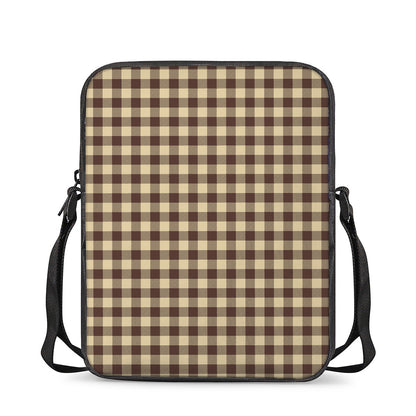 Brown And Beige Buffalo Check Print Rectangular Crossbody Bag