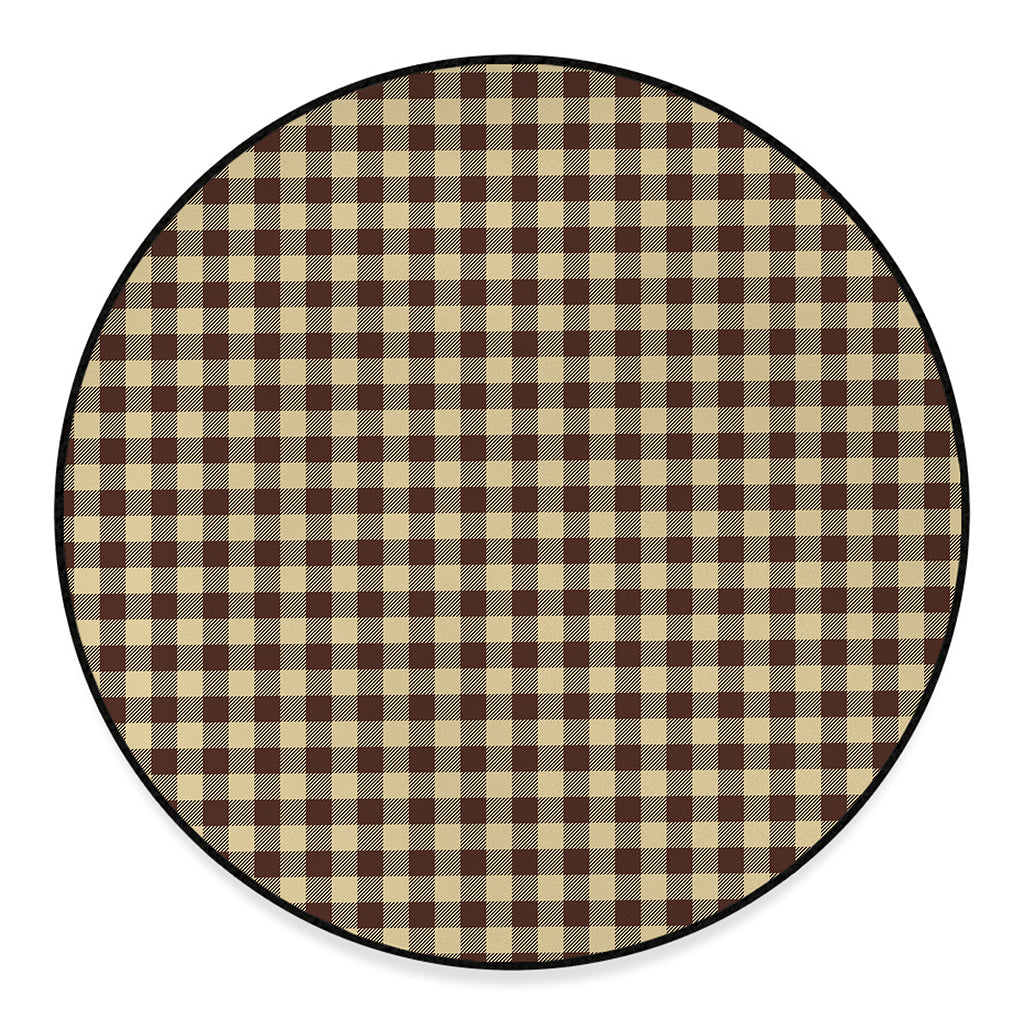 Brown And Beige Buffalo Check Print Round Floor Mat