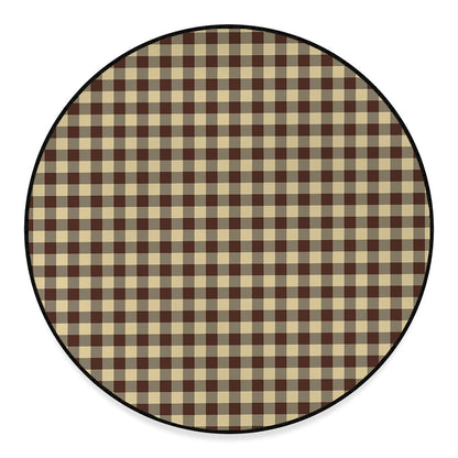 Brown And Beige Buffalo Check Print Round Floor Mat