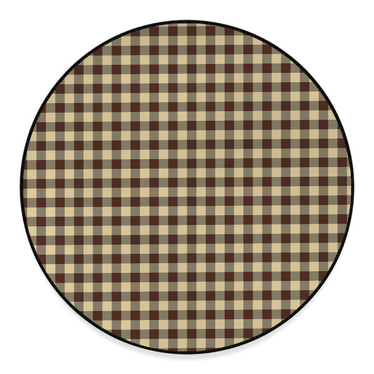 Brown And Beige Buffalo Check Print Round Floor Mat