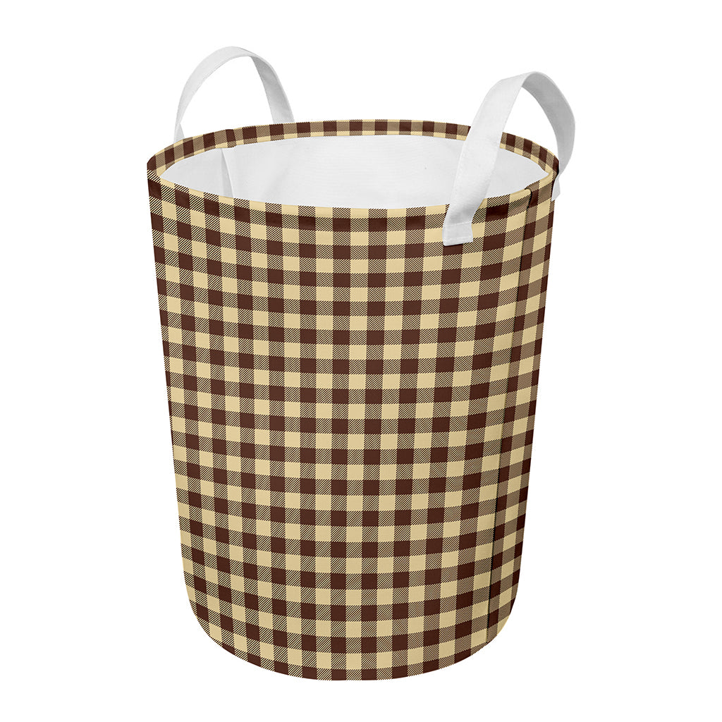 Brown And Beige Buffalo Check Print Round Laundry Basket